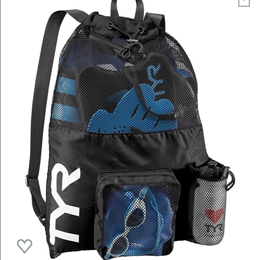 Large TYR Black Mesh Drawstring Swim Bag Backpack